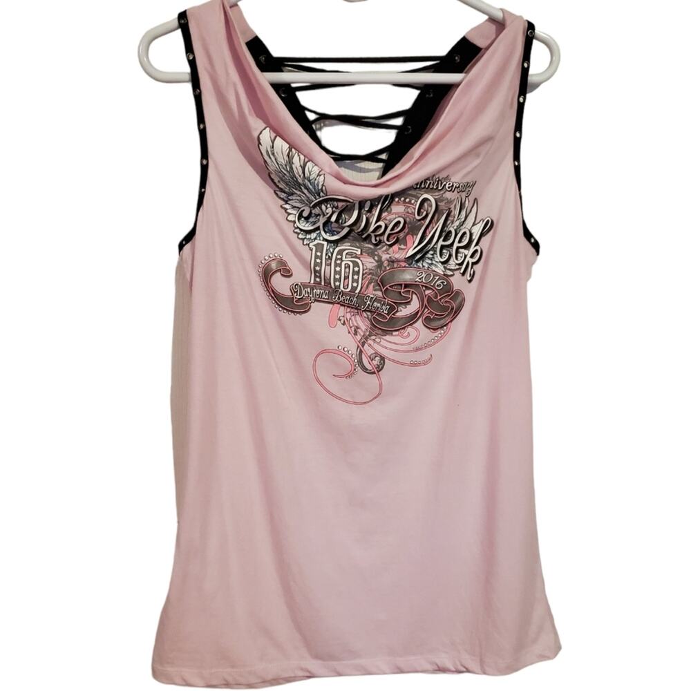 Woman's 2016 Daytona Beach bike week top Draped neckline Laces Size L